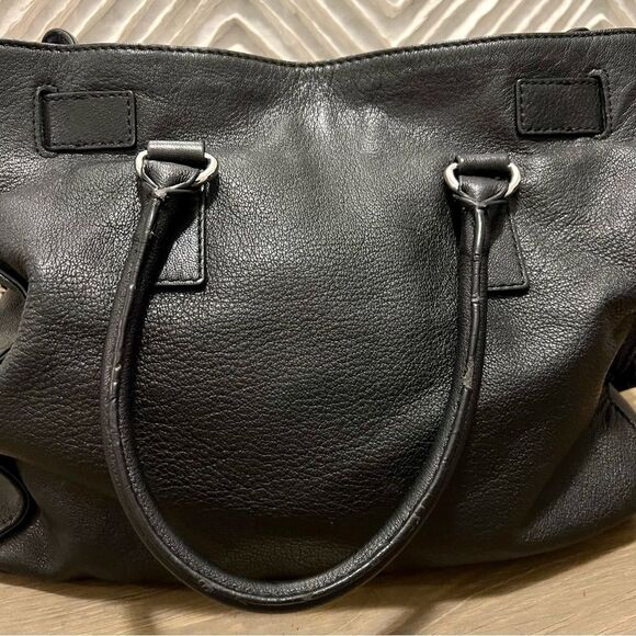 Michael Kors Black Hamilton Slouch Satchel Pebbled Soft Leather Silver Padlock - Picture 7 of 16